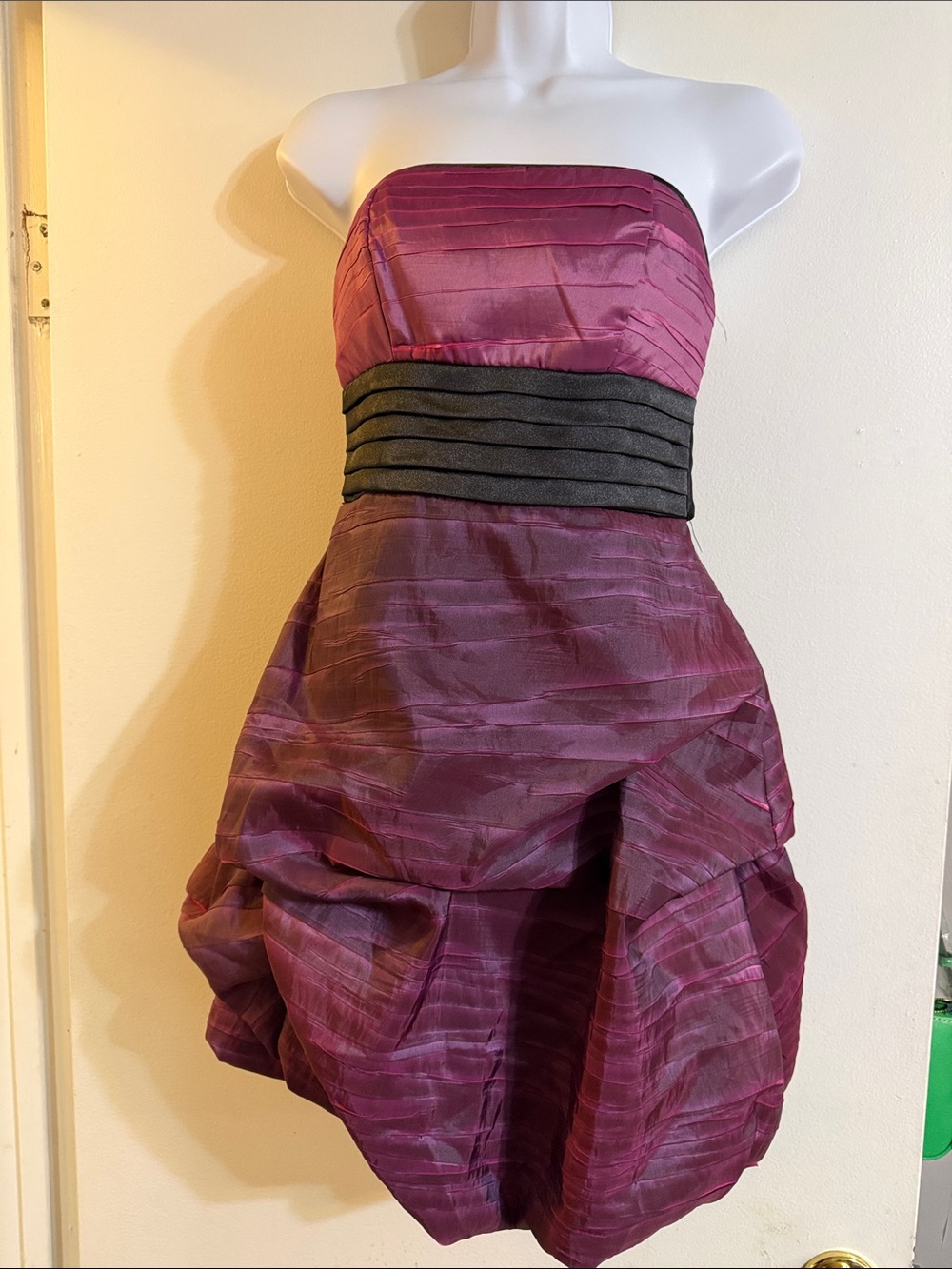 NWOT XOXO Strapless Plum Cocktail Dress with Black Waistband Size 1